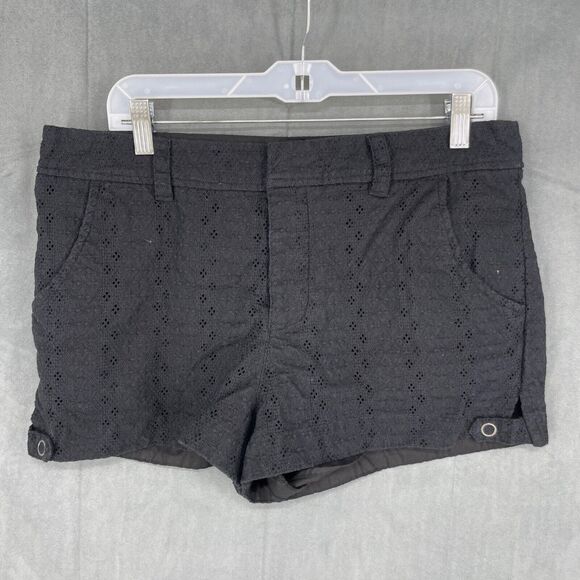 Free People Shorts Womens 12 Black Lace Eyelet Pockets 100% Cotton Snap Up - Picture 1 of 10